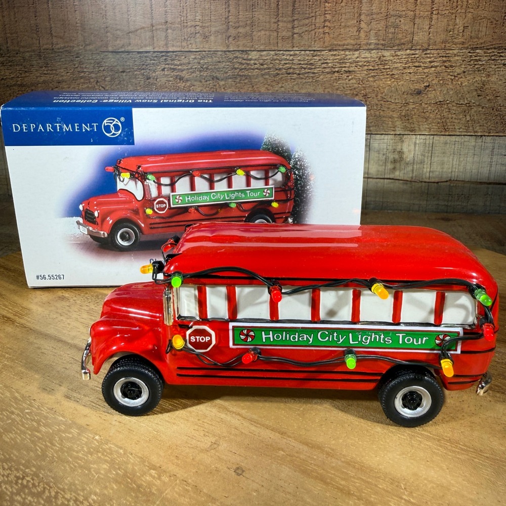 Department 56 Christmas Lights Tour Bus Red Snow Village 56.55267 Lighted Decor